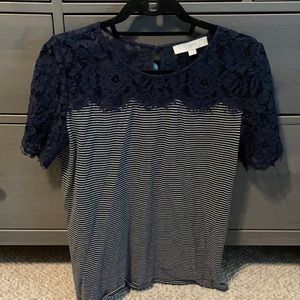 Loft Short sleeve top with lace sleeves